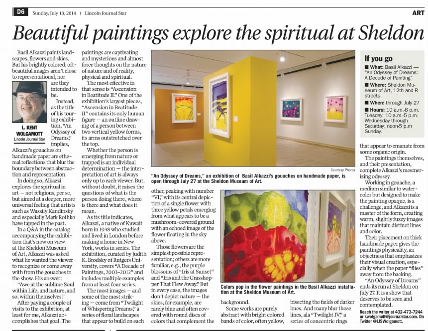 Lincoln Journal Star clipping for Beautiful paintings explore the spiritual at Sheldon