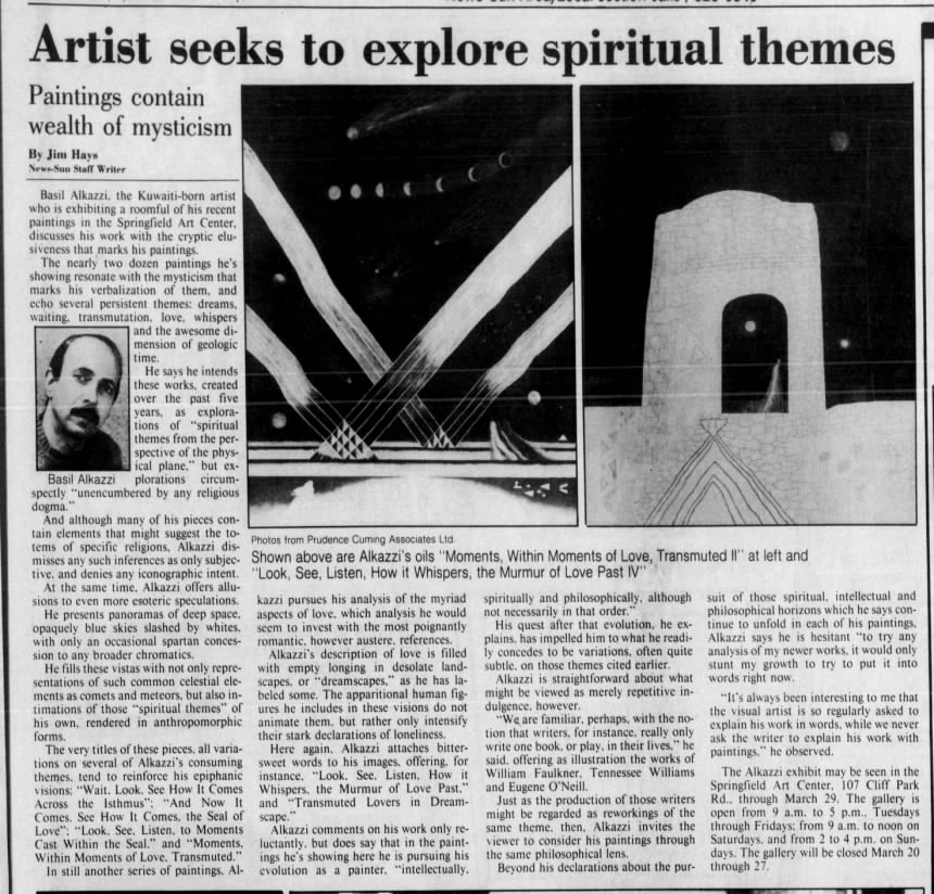 Springfield News-Sun clipping for Artist seeks to explore spiritual themes